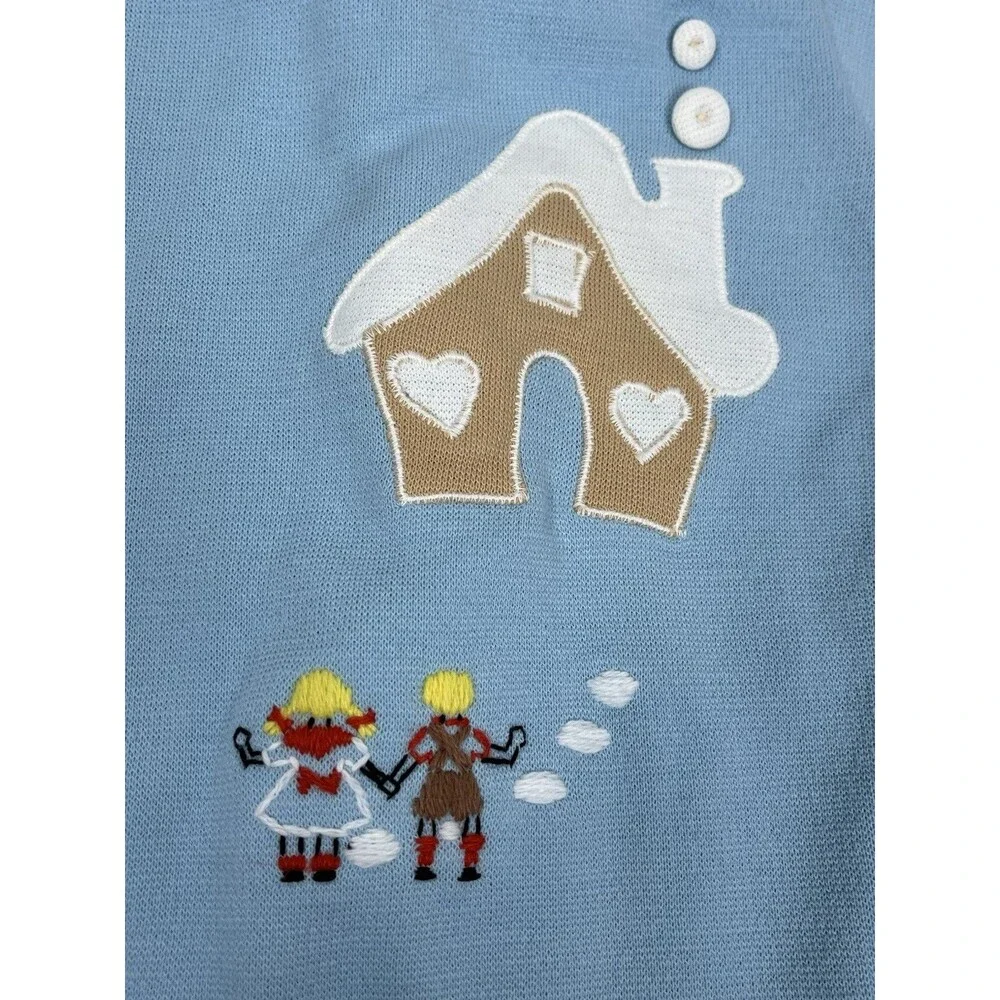 VTG 60s 70s Little World Knit Baby Romper Hansel Gretel Gingerbread House L 12M